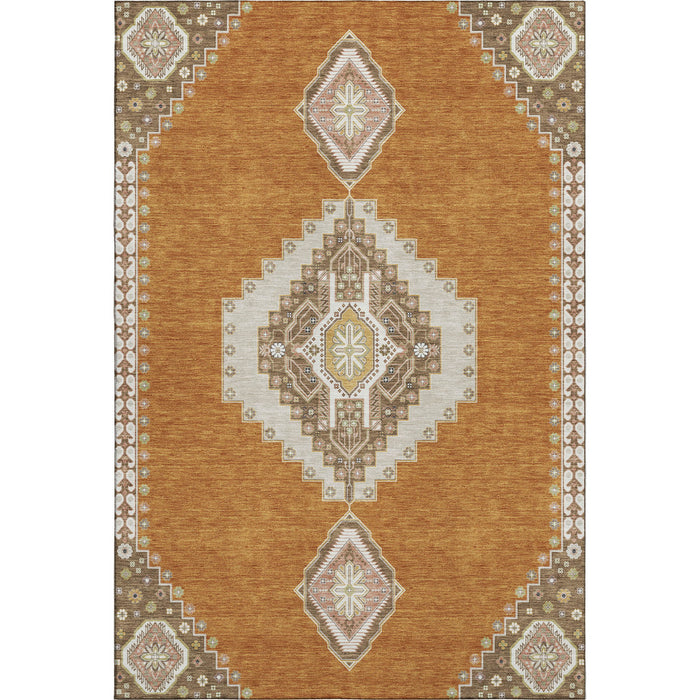 10' X 14' Oriental Washable Area Rug With UV Protection (679558) - Copper / Gold / Beige