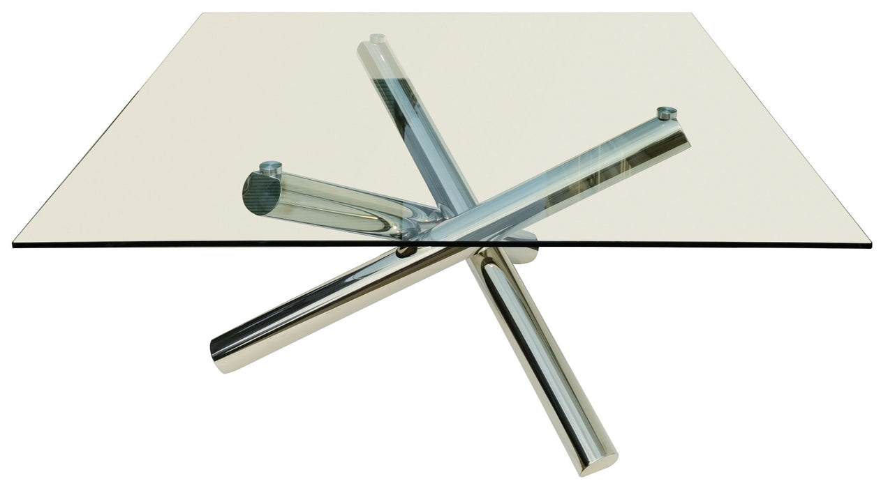60" Glass And Metal Cross Leg Base Square Dining Table - Clear
