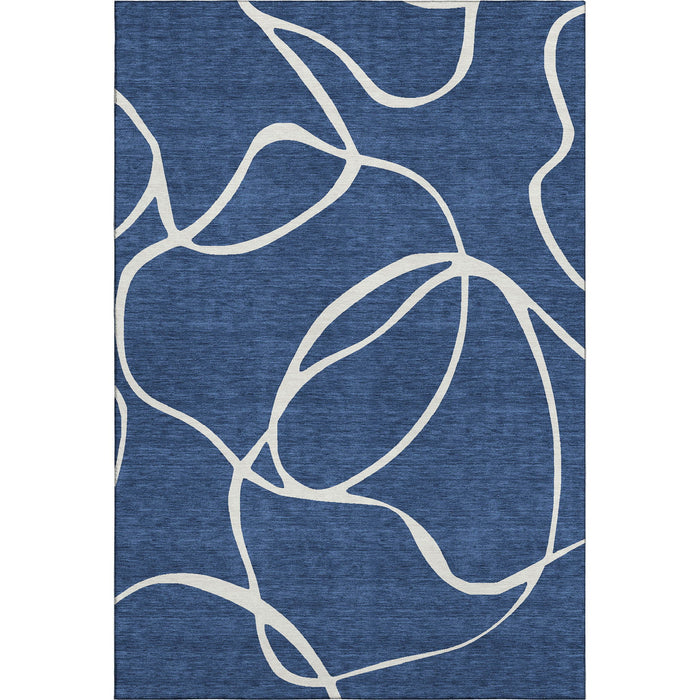 10' X 14' Abstract Washable Area Rug With UV Protection (678658) - Navy Blue / Ivory