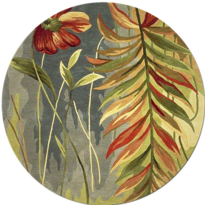 8' Round Wool Tropical Botanical Hand Tufted Area Rug - Blue And Green