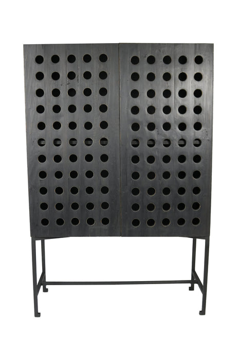 Solid Wood And Metal Holey Two Door Accent Chest - Dark Gray