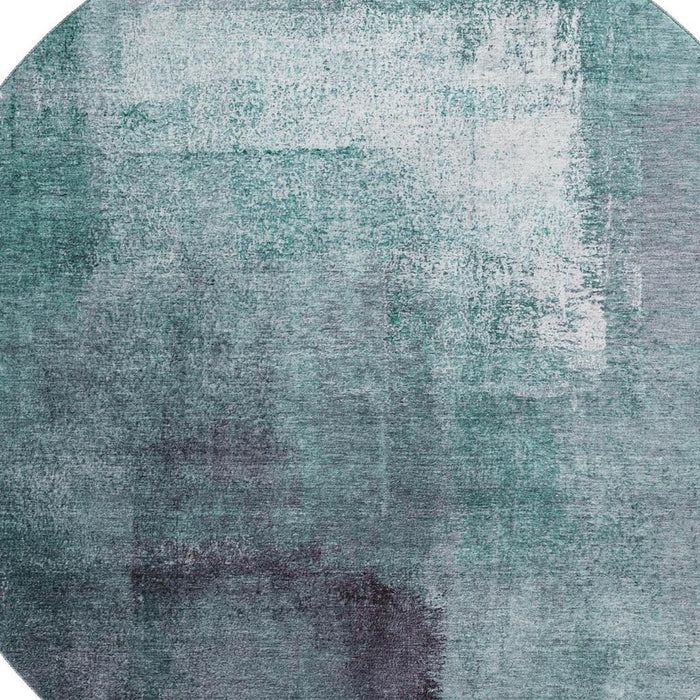 8' Abstract Washable Round Rug With UV Protection - Teal And Purple