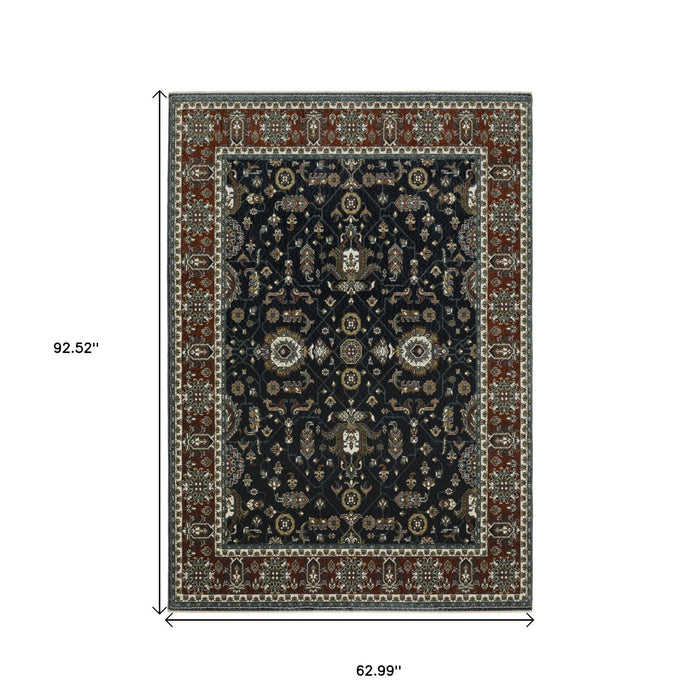 5' X 8' Oriental Area Rug With Fringe - Rust