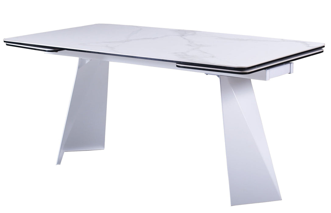 63" Ceramic And Metal Self-Storing Leaf Pedestal Base Extendable Dining Table - White