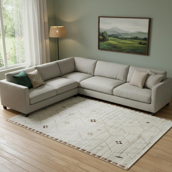 6' X 9' Wool Moroccan Hand Knotted Area Rug (567289) - Ivory / Tan