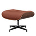 Light brown genuine leather swivel lounge chair with tufted design and matching ottoman, featuring walnut wood accents.