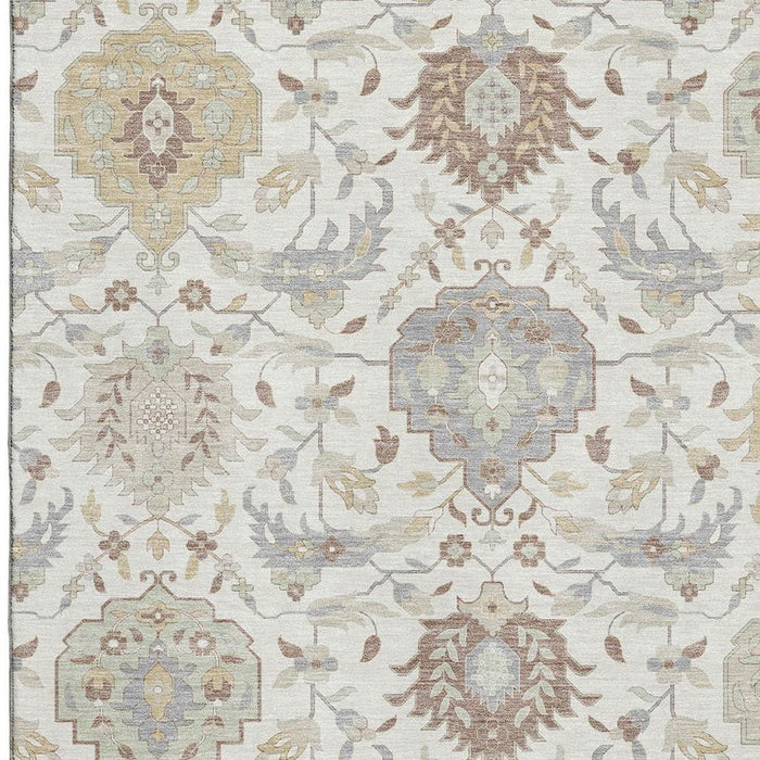 10' X 14' Damask Washable Area Rug With UV Protection (680553) - Ivory / Beige / Gray