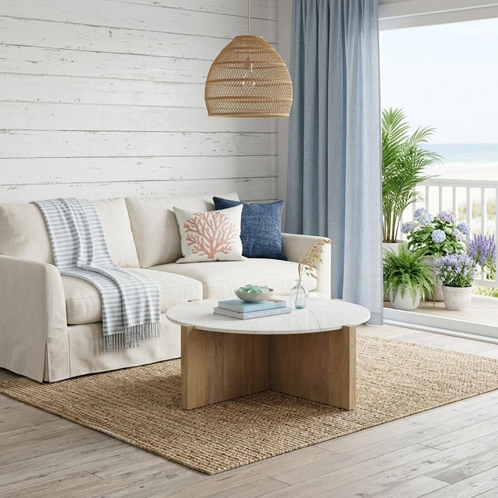 Marble Round Coffee Table - White / Brown