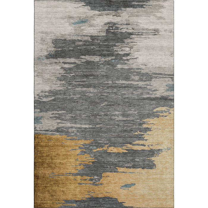 10' X 14' Abstract Washable Area Rug With UV Protection (710849) - Gold / Charcoal / Gray