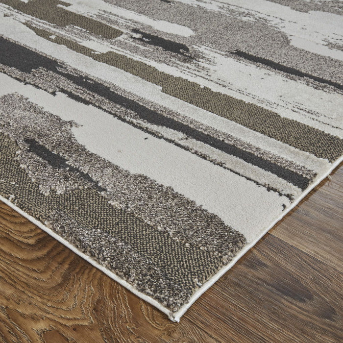 8' x 10' Abstract Power Loom Distressed Area Rug - Gray And Ivory