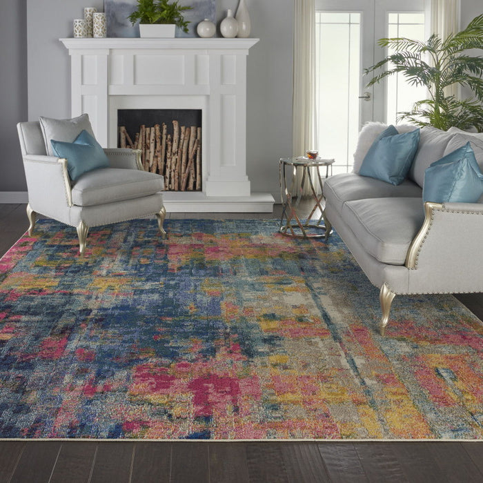10' X 14' Abstract Power Loom Area Rug - Blue And Yellow