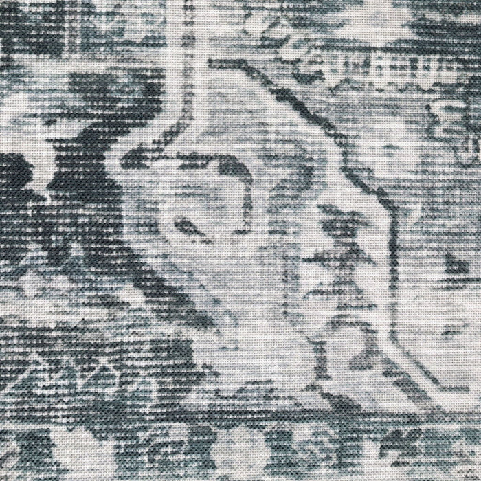 7' x 10' Oriental Printed Stain Resistant Non Skid Area Rug - Navy Blue Ivory And Gray