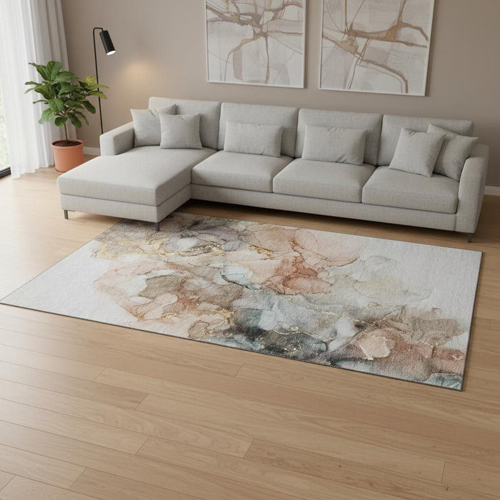 10' X 14' Abstract Washable Area Rug With UV Protection (647290) - Beige / Gray / Ivory