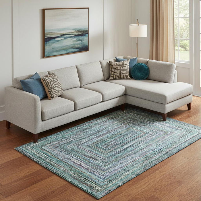 10' X 14' Geometric Washable Area Rug With UV Protection (699268) - Teal / Brown