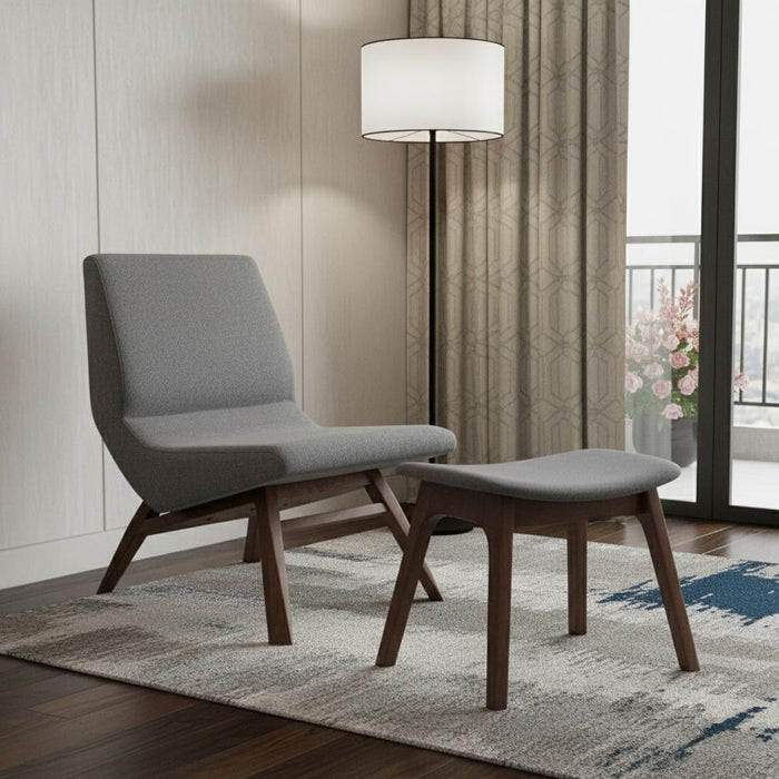 Solid Color Lounge Chair With Ottoman - Gray And Walnut
