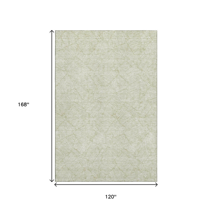 10' X 14' Floral Washable Area Rug With UV Protection (672581) - Artichoke Green / Ivory