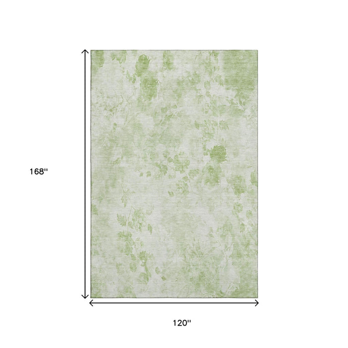 10' X 14' Floral Washable Area Rug With UV Protection (657689) - Artichoke Green / Ivory