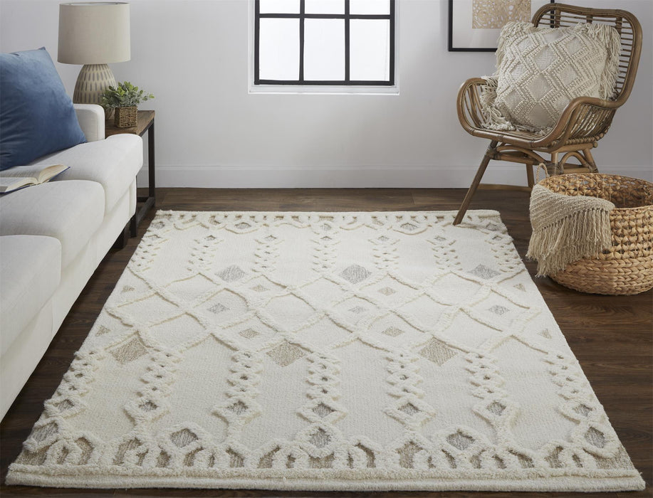 12' x 15' Wool Geometric Tufted Handmade Area Rug - Ivory Tan And Silver