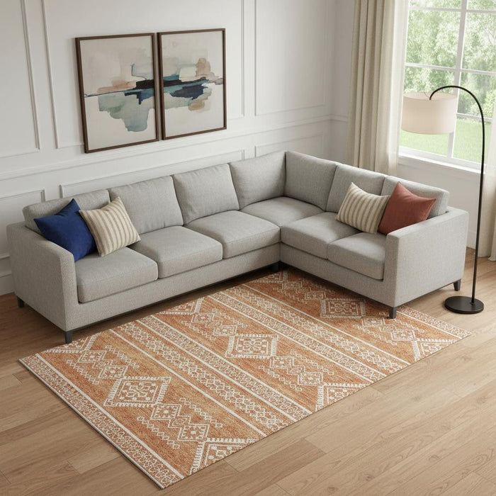 10' X 14' Southwestern Washable Area Rug With UV Protection (671612) - Copper / Ivory