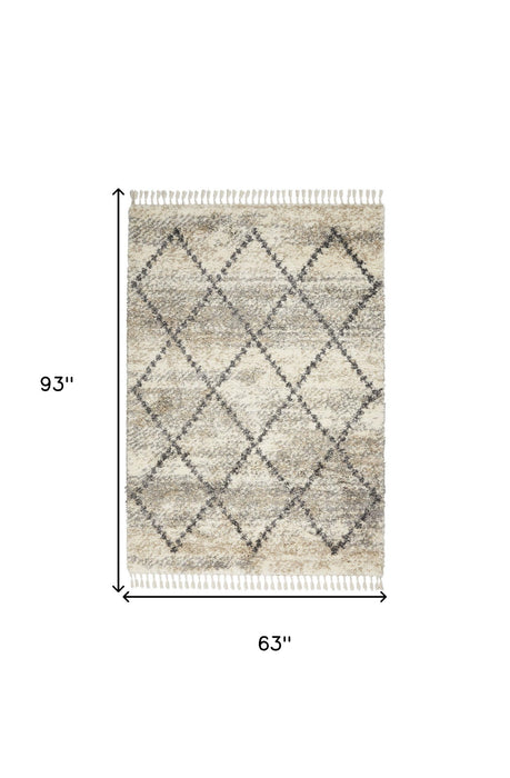 5' X 8' Geometric Shag Non Skid Area Rug (551135) - Ivory / Gray