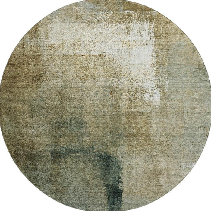 8' Abstract Washable Round Rug With UV Protection - Brown
