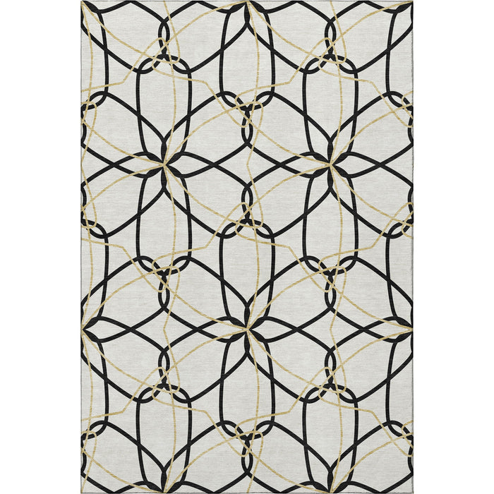 10' X 14' Geometric Washable Area Rug With UV Protection (675558) - White / Black / Gold