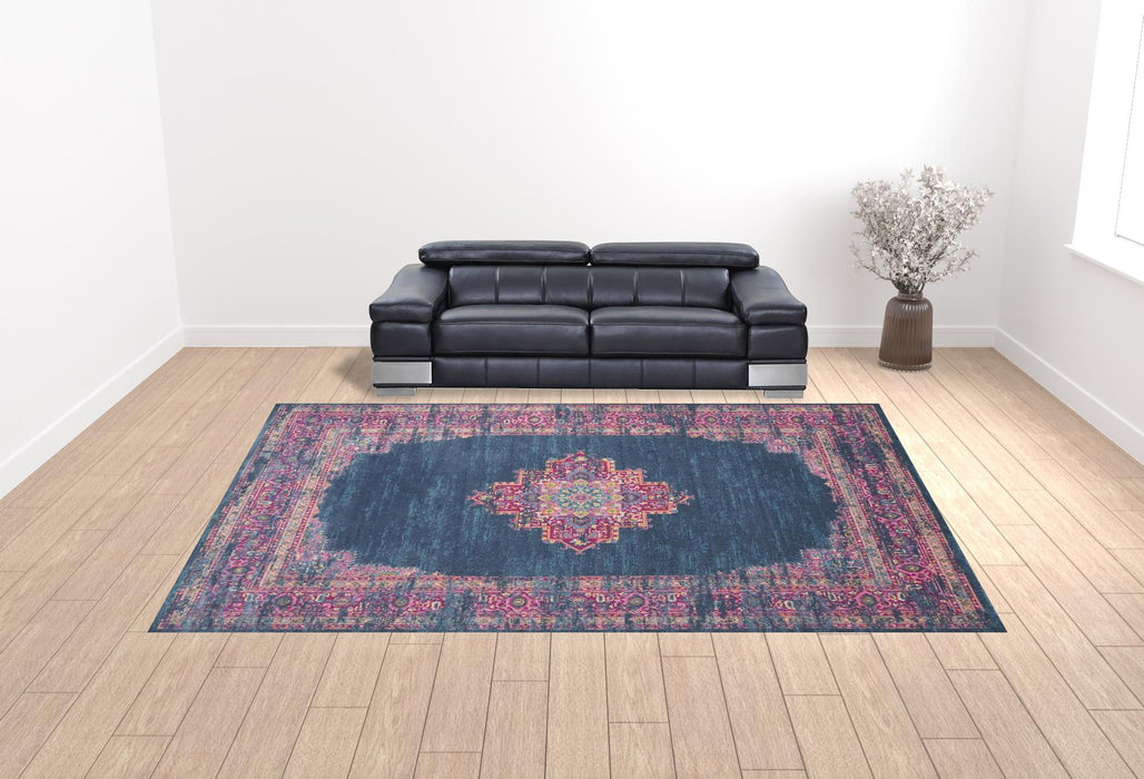 12' x 15' Moroccan Power Loom Distressed Area Rug - Blue