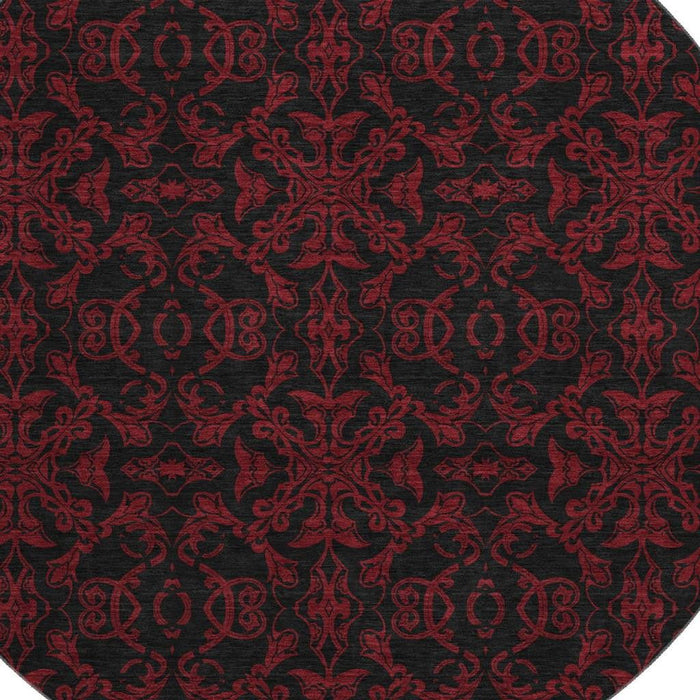8' Medallion Washable Round Rug With UV Protection - Red And Black