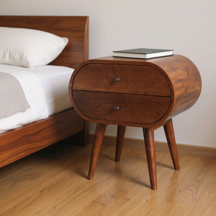 24" Solid Wood Oval Two Drawer Nightstand - Chestnut