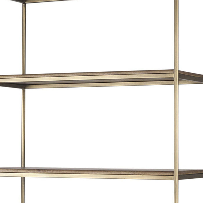 Four Tier Bookcase With Two Doors - Antiqued Brass / Brown