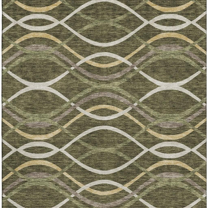 8' X 10' Abstract Washable Area Rug With UV Protection - Olive Green And Gold