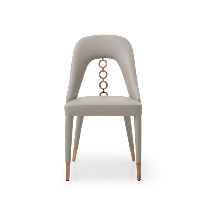 Faux Leather Dining Side Chairs With Rose Accents (Set of 2) - Light Gray
