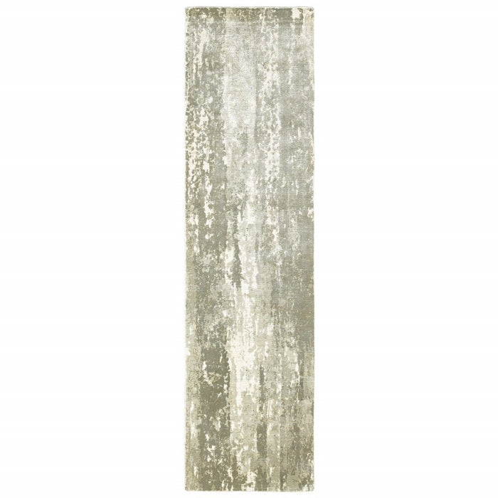 3' x 10' Abstract Splash Indoor Runner Rug - Gray And Ivory