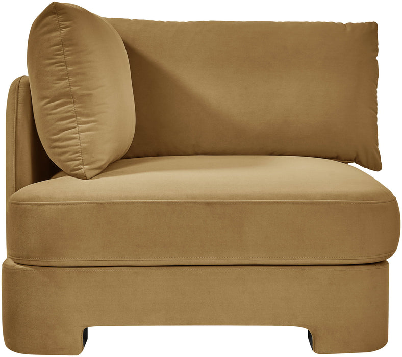 Velvet upholstered stationary chair by Meridian Furniture featuring plush fabric and modern design.