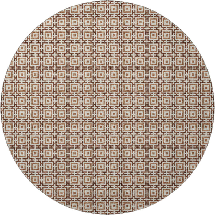 8' Geometric Washable Round Rug With UV Protection (645250) - Rust / Beige