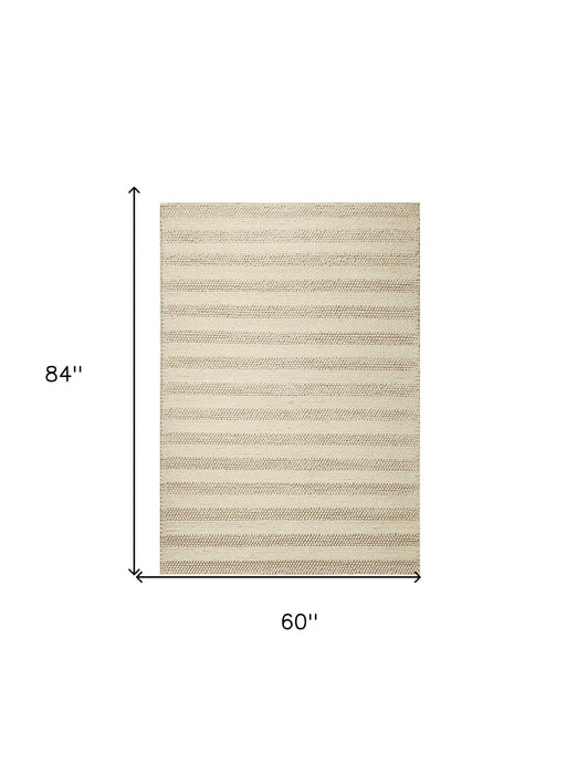 5' x 7' Hand Woven Knobby Cornish Stripe Indoor Area Rug - White Ivory