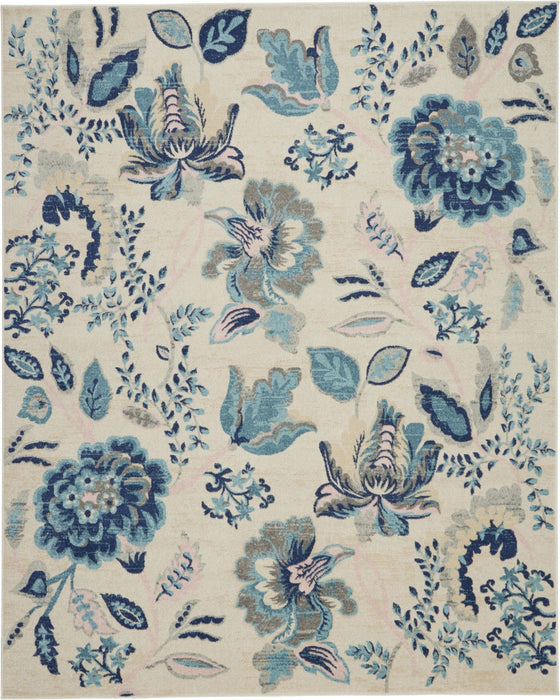 9' X 12' Floral Area Rug (551397) - Ivory / Blue