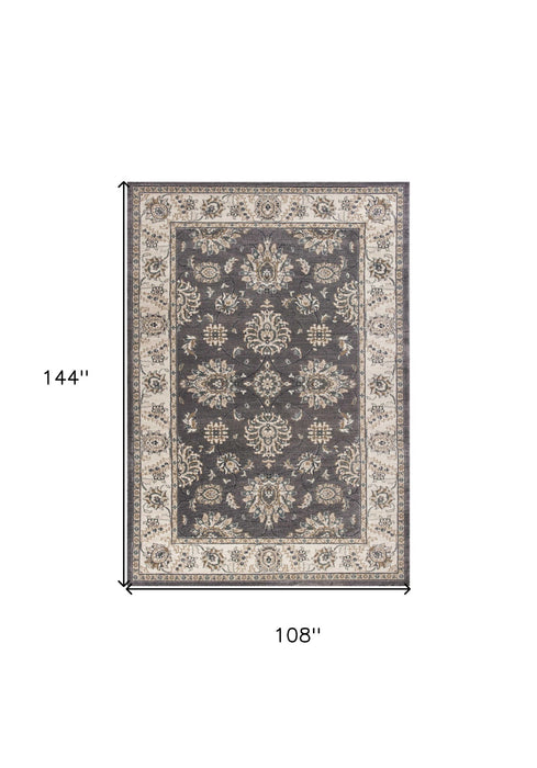 9' x 12' Bordered Floral Indoor Area Rug - Gray Ivory