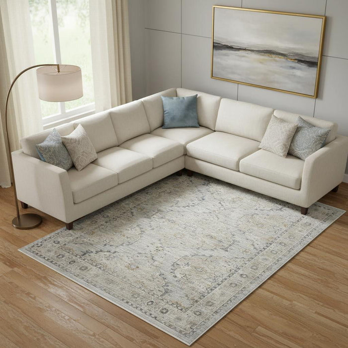 9' X 11' Floral Distressed Area Rug (554796) - Beige / Ivory