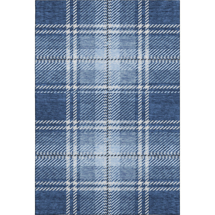 10' X 14' Plaid Washable Area Rug With UV Protection (674329) - Navy Blue / Ivory