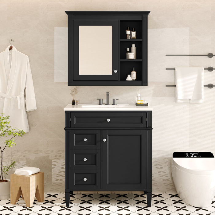 Giga bathroom vanity with medicine cabinet, modern storage cabinet featuring two soft-closing doors and four drawers, sleek design
