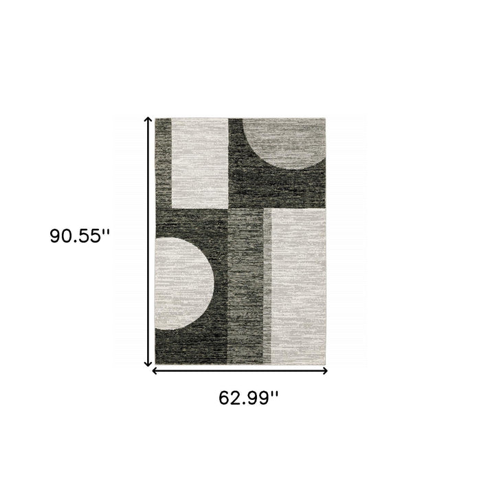 5' x 7' Geometric Power Loom Area Rug - Gray And Ivory