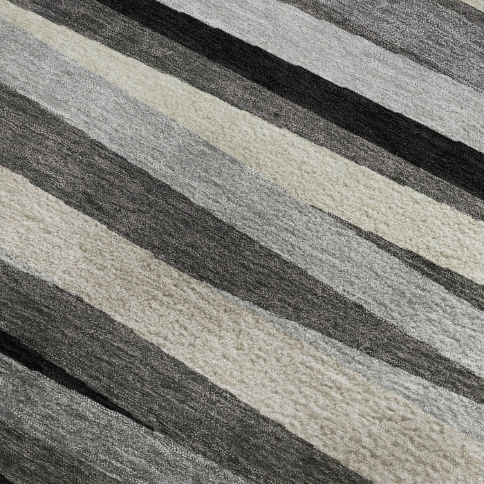 10' X 14' Striped Washable Area Rug With UV Protection (678490) - Gray / Silver / Beige