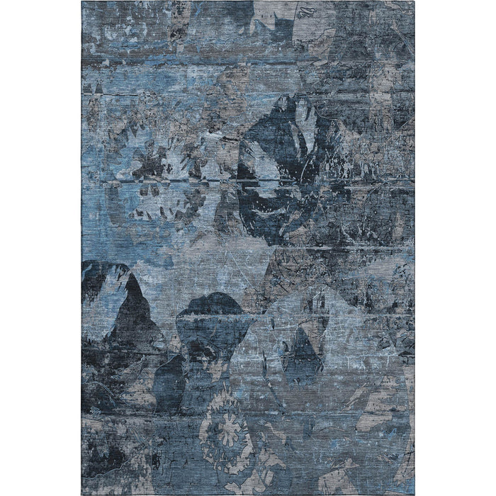 10' X 14' Abstract Washable Area Rug With UV Protection (648844) - Denim Blue / Gray