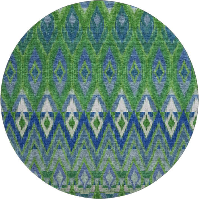 8' Southwestern Washable Round Rug With UV Protection (651902) - Green / Blue / Ivory