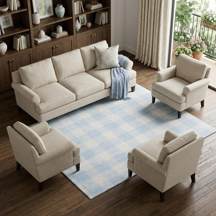 10' X 14' Plaid Washable Area Rug With UV Protection (673417) - Sky Blue / Ivory