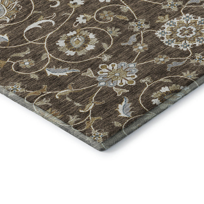 10' X 14' Moroccan Washable Area Rug With UV Protection (686807) - Chocolate / Ivory / Gray