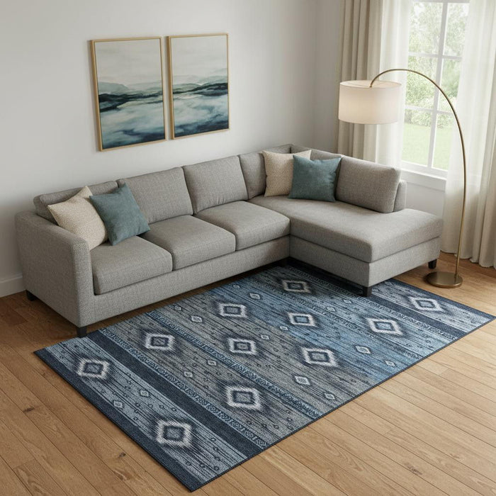 10' X 14' Tribal Washable Area Rug With UV Protection (708928) - Teal / Gray