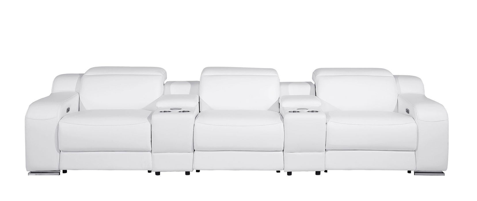 129" Reclining USB Reclining Sofa With Silver Legs - White