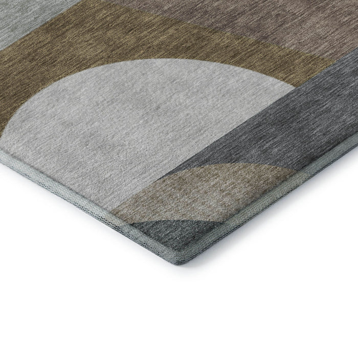 10' X 14' Geometric Washable Area Rug With UV Protection (696572) - Coffee / Mauve / Ivory